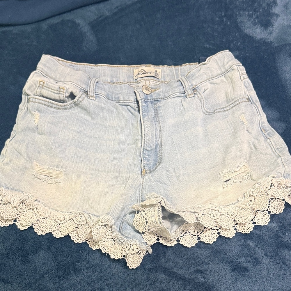 Jordache Light Blue Jean Shorts with Lace Trim